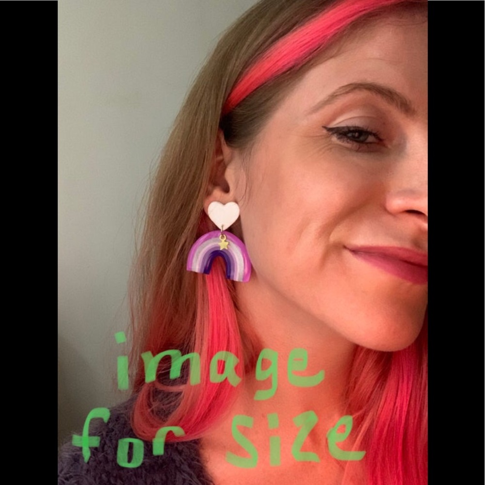Bi pride rainbow cloud or heart dangle earrings - Picture 4 of 15